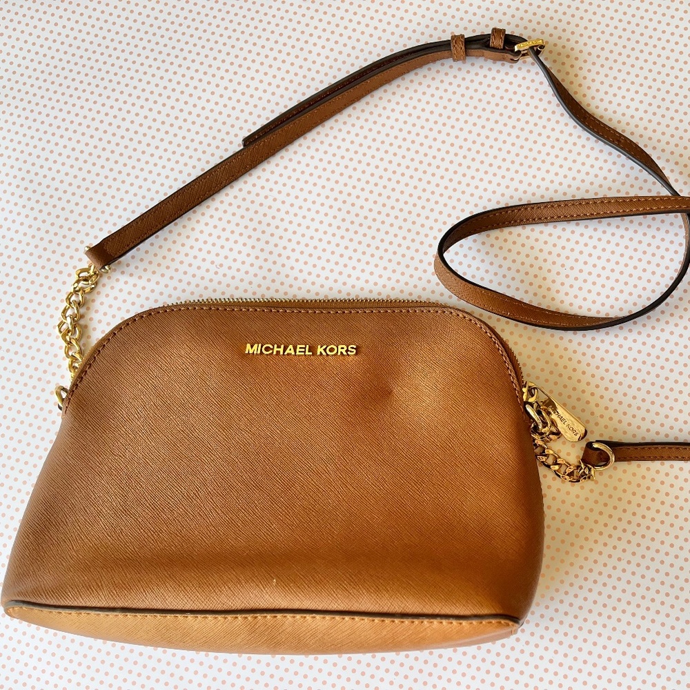 Michael Kors MK tan leather crossbody bag
